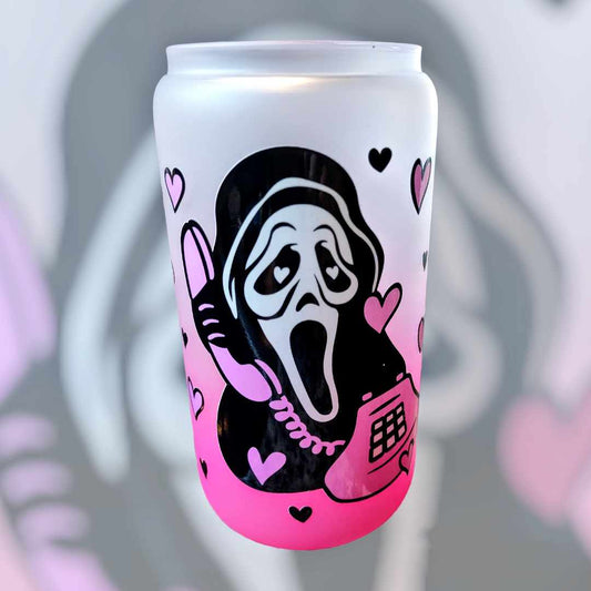 Pink Ghost Face Glass Tumbler